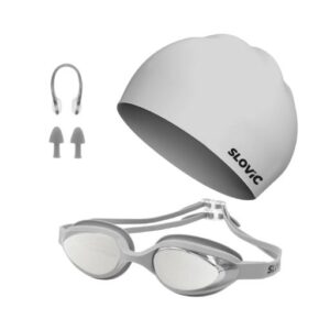 SLOVIC Swimming Combo | Swimming Goggles & Cap | Adult | Unisex | Grey